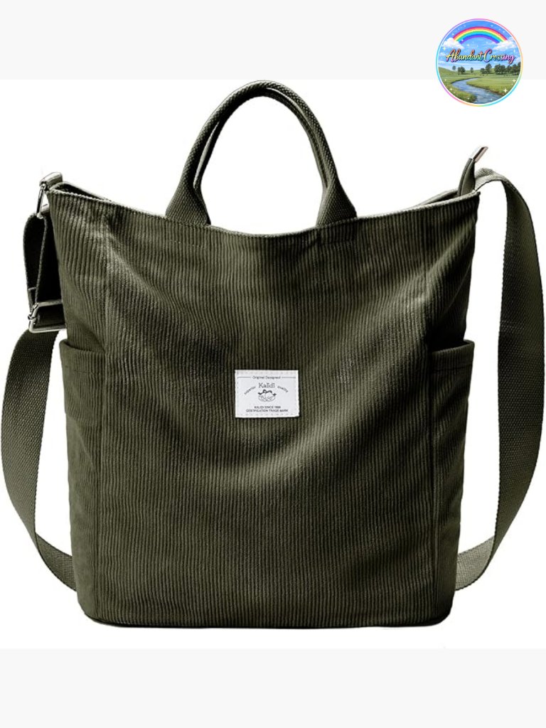 Corduroy Tote Bag Large Messenger Shoulder Hobo Crossbody Zipper Work Shopping